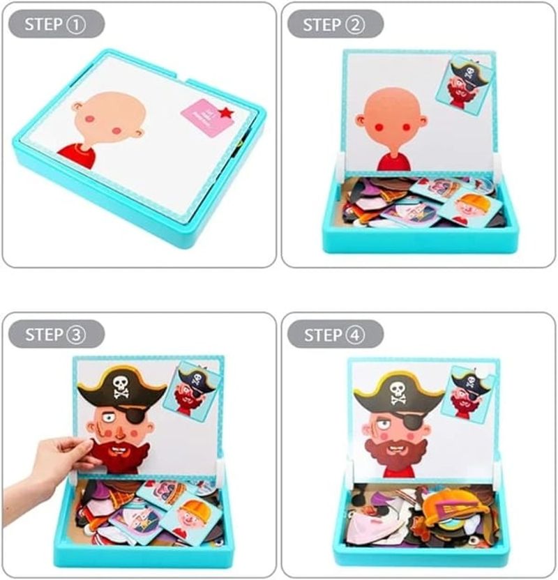 Magnetic Puzzles Face Dress Up Travel Game Double Side